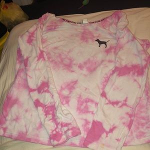 Pink tie-dye off the shoulder sweater